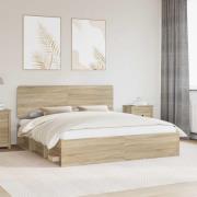 vidaXL Sängram med huvudgavel Sonoma 200 x 200 cm Massiv furu