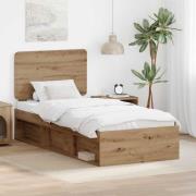 vidaXL Sängram med huvudgavel Artisan Ek 100 x 200 cm Massiv furu