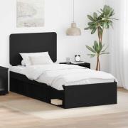 vidaXL Sängram med huvudgavel Svart 90 x 190 cm Massiv furu