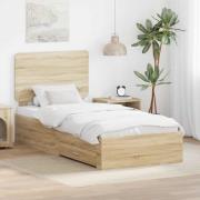 vidaXL Sängram med huvudgavel Sonoma-ek 90 x 190 cm Konstruerat trä