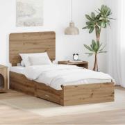 vidaXL Sängram med huvudgavel Artisan Ek 90 x 190 cm Konstruerat trä