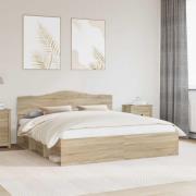 vidaXL Sängram med huvudgavel Sonoma 200 x 200 cm Massiv furu