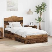 vidaXL Sängram med huvudgavel Gammalt trä 100 x 200 cm Konstruerat trä