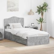 vidaXL Sängram med huvudgavel Betonggrå 90 x 200 cm Konstruerat trä