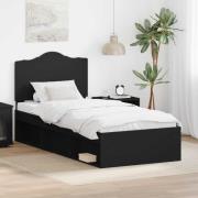 vidaXL Sängram med huvudgavel Svart 90 x 190 cm Massiv furu