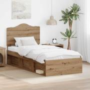 vidaXL Sängram med huvudgavel Artisan Ek 75 x 190 cm Massiv furu