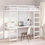 vidaXL Loftsängram Vit 90 x 200 cm Massiv furu