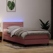 vidaXL Resårsäng med madrass och LED rosa 90x210 cm sammet