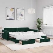 vidaXL Dagbädd utdragbar med lådor mörkgrön 100x200 cm sammet