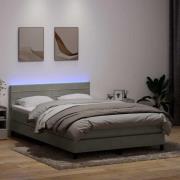 vidaXL Resårsäng med madrass och LED ljusgrå 160x220 cm sammet
