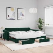 vidaXL Dagbädd utdragbar med lådor mörkgrön 90x200 cm sammet