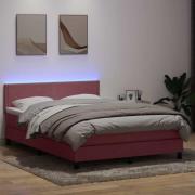 vidaXL Resårsäng med madrass och LED rosa 160x220 cm sammet