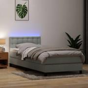 vidaXL Resårsäng med madrass och LED ljusgrå 90x220 cm sammet