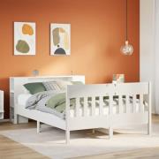 vidaXL Säng med bokhylla utan madrass vit 140x190cm massiv furu