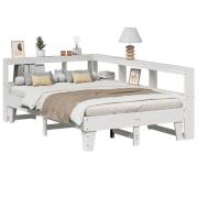 vidaXL Säng med bokhylla utan madrass vit 120x200 cm massiv furu
