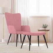 vidaXL Vilstol med fotpall rosa sammet
