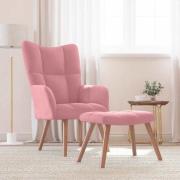 vidaXL Vilstol med fotpall rosa sammet
