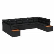 vidaXL Trädgårdsoffset med kudde 10 pcs Svart Poly rattan