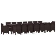 vidaXL Trädgårds matsalsset med Kuddar med kudde 17 pcs Brun PP