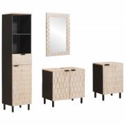 vidaXL Badrum Set med låda 4 pcs Vit Tvätt Finish Massivt mangoträ