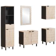 vidaXL Badrum Set med låda 5 pcs Vit Tvätt Finish Massivt mangoträ