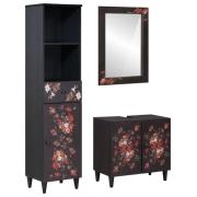 vidaXL Badrumsskåpsset med låda Väggmonterad 3 pcs Massivt mangoträ