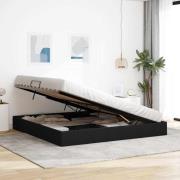 vidaXL Förvaringssäng med huvudgavel Svart 200 x 200 cm tyg