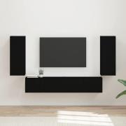 vidaXL TV väggskåp set Väggmonterad 4 pcs Svart Konstruerat trä