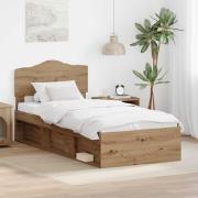 vidaXL Sängram med huvudgavel Artisan Ek 100 x 200 cm Massiv furu