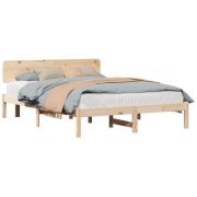 vidaXL Sängram med huvudgavel Naturfärg 140 x 200 cm Massiv furu