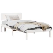 vidaXL Sängram med huvudgavel Vit 90 x 200 cm Massiv furu