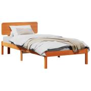 vidaXL Sängram med huvudgavel Vaxbrun 90 x 200 cm Massiv furu