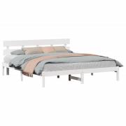 vidaXL Sängram med huvudgavel Vit 200 x 200 cm Massivt tallträ