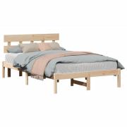 vidaXL Sängram med huvudgavel Brun 135 x 190 cm Massivt tallträ