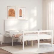 vidaXL Sängram med sänggavel vit 140x190 cm massivt trä
