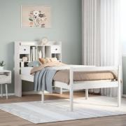 vidaXL Säng med bokhylla utan madrass vit 90x190cm massiv furu