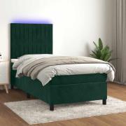 vidaXL Ramsäng med madrass & LED mörkgrön 90x200 cm sammet