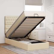 vidaXL Ottoman sängram med madrass gräddvit 100x200 cm tyg