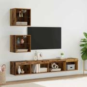 TV-väggenheter med LED 5 pcs Gammalt trä 100 x 30 x 30 cm