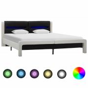 vidaXL Sängram med LED -remsljus Vit och svart 120 x 200 cm Konstläder