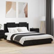 vidaXL Sängram med huvudgavel Svart Ek 160 x 200 cm Konstruerat trä