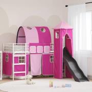 vidaXL Barns loft sängram Vit och Rosa 100 x 190 cm Metall