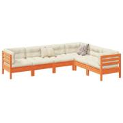 vidaXL Soffgrupp för trädgården med dynor 6 delar vaxbrun massiv furu