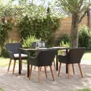 vidaXL Trädgårdsmöbelset med kudde 5 pcs Svart konstrotting