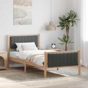 vidaXL Sängram med huvudgavel brun och mörkgrå 90 x 200 cm Massiv furu