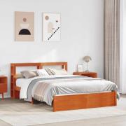 vidaXL Sängram med huvudgavel Vaxbrun 120 x 200 cm Massiv furu