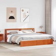 vidaXL Sängram med huvudgavel Vaxbrun 180 x 200 cm Massiv furu
