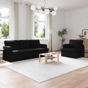 vidaXL Soffa 2 pcs Svart 144 x 80 x 85 cm tyg