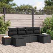 vidaXL Trädgårdsoffset med kudde 6 pcs Svart Poly Rattan