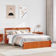vidaXL Sängram med huvudgavel Vaxbrun 150 x 200 cm Massiv furu